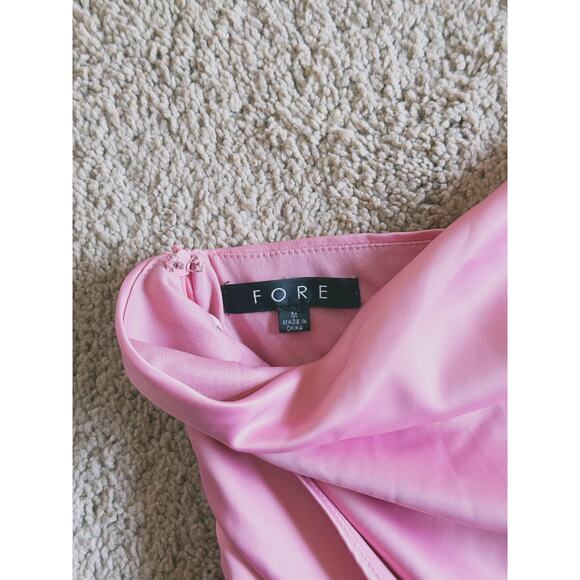 Fore One Shoulder Tie Pink Satin Bow Mini Dress Medium Cocktail Coquette Event - Picture 3 of 6